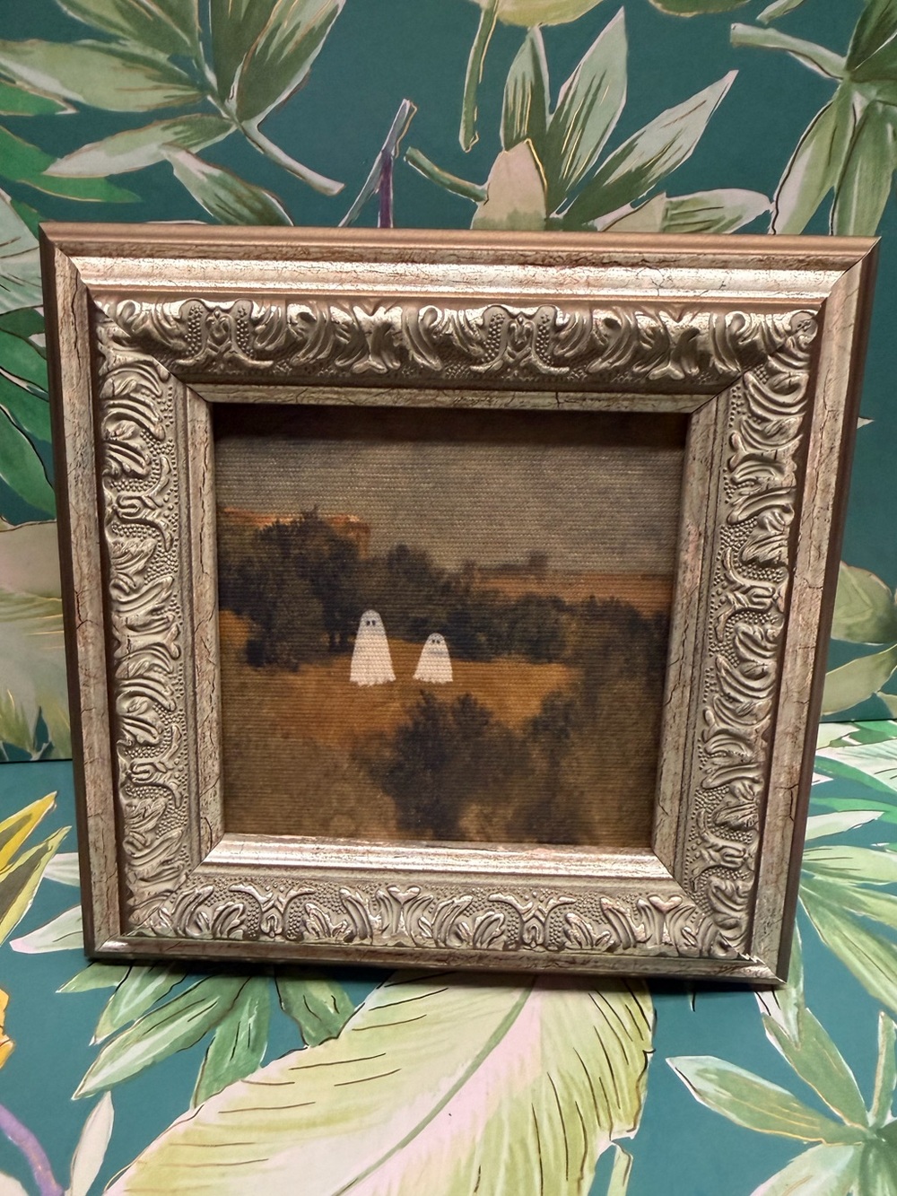 Ghost Landscape Framed Wall Art Ornate Gold Frame Halloween Gothic Decor